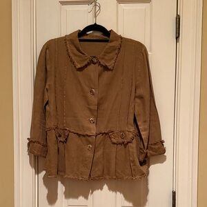 Women's Tan Jacket with Frayed Edges linen